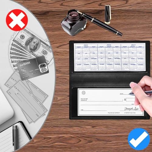 CASMONAL Premium Leather Checkbook Cover for Men and Women Checkbook Holder Wallet RFID Blocking - Thumbnail 6