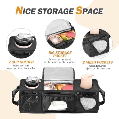 Fizentia Parent Console Stroller Organizer for 2 or 4 seaters,Padded Wagon Parent Console with buckles,and large main storage pocket (19''Lx5''Wx6''H) - Thumbnail 4