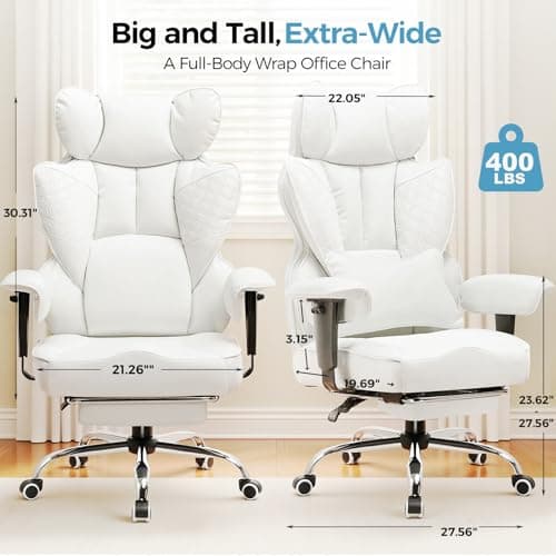 COMHOMA Desk Office Chair Big and Tall Office Chairs Ergonomic Gaming Chairs with Wide Seat Leather High Back Chair with Foot Rest Adjustable Armrests Pocket Spring Lumbar Support - Thumbnail 2