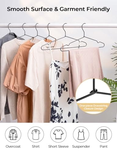 StorageWorks 4mm Super Thick Metal Wire Hangers, Heavy Duty Stainless Steel Clothes Hangers for Coats, Shirts Jackets, Pants, Suits, Space Saving Black Hangers for Closet, 20 Pack - Thumbnail 5