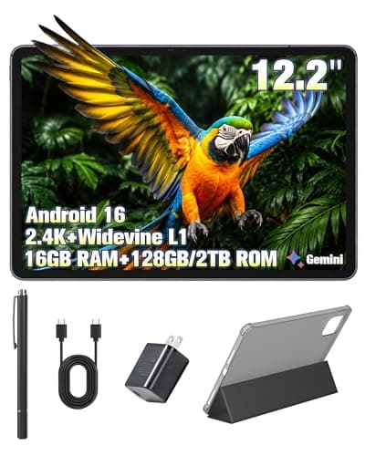 Ulefone Tab A12 Pro Tablet, 12.2" 2.4K 90Hz Large Android 16 Tablet, Widevine L1, 16GB RAM 128GB ROM, 2TB Expandable, 9000mAh Battery, Quad Speakers, 4G LTE WiFi 5, Stylus & Cover, Space Gray