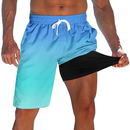 westwolf Mens Bathing Suit Stretch Swimming Trunks for Men's with Compression Liner 9 Inch Swim Shorts Green Board Shorts with Compression Liner Quick Dry Swimwear Swim Trunks XL - Image 1