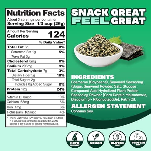 Where You Bean Edamame Beans Snack (Seaweed Furikake) - Crunchy and Dry Roasted Edamame Beans - High Protein Snacks, Keto and Vegan Healthy Snacks for Adults & Low Carb Asian Snack 3 oz (Pack of 4) - Thumbnail 2
