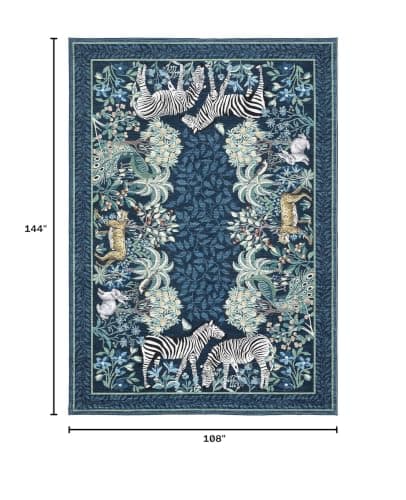 GarveeHome Zebra Teal Washable Rugs 9x12 for Living Room Vintage Jungle Woodland Forest Safari Animal Print Rug Low Pile Botanical Kids Rugs for Playroom Kitchen Nursery Room - Thumbnail 2