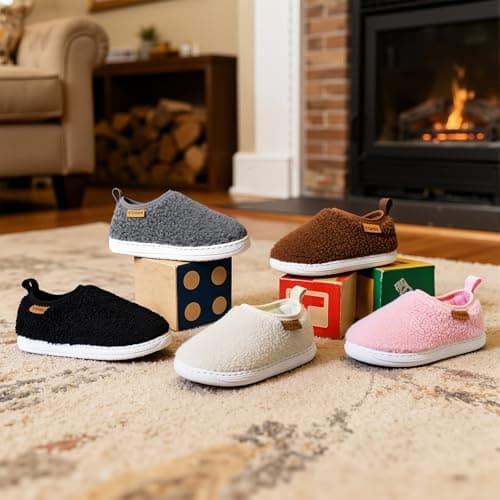 Toddler Boys Girls Slippers Indoor House Shoes Non-Slip Slip-On Baby Kids Fuzzy Warm Woolen Bedroom Slipper Cozy Lightweight Walking Shoes for Home Outdoor Winter Unisex Beige Toddler 6 - Thumbnail 3