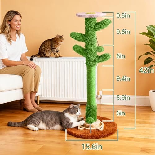 2026 New DIY 9+ Installation Styles 42" Cactus Cat Scratching Post with Self-Grooming Brush and Ball Toy | Modular Sisal Cat Scratching Post for Indoor Cats and Kittens, Customizable Cat Furniture - Thumbnail 3