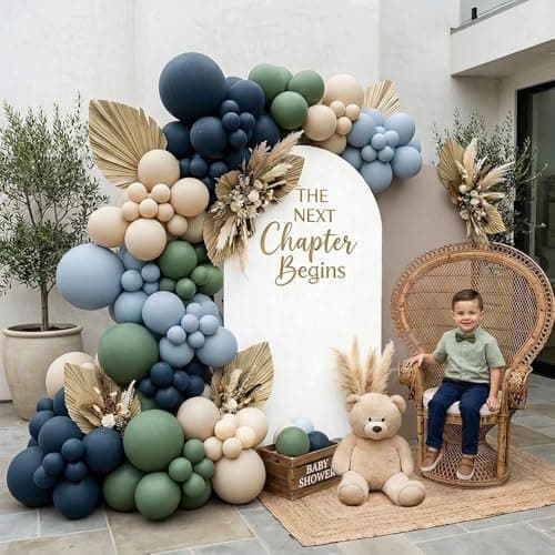 Double Stuffed Navy Blue & Sage Green Balloon Garland Arch Kit, Multi-size Matte Dusty Blue Sand Latex Balloons for Baby Shower,Gentleman Party,Birthday,Fathers Day,Graduation,Coastal Wedding - Thumbnail 2