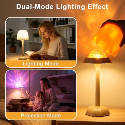 DEXULESA Rechargeable Table Lamp with Remote Control, 16 Color Changing LED Night Light with Water Ripple Projection, Adjustable Brightness for Bedroom, Office, Home Decor - Thumbnail 3