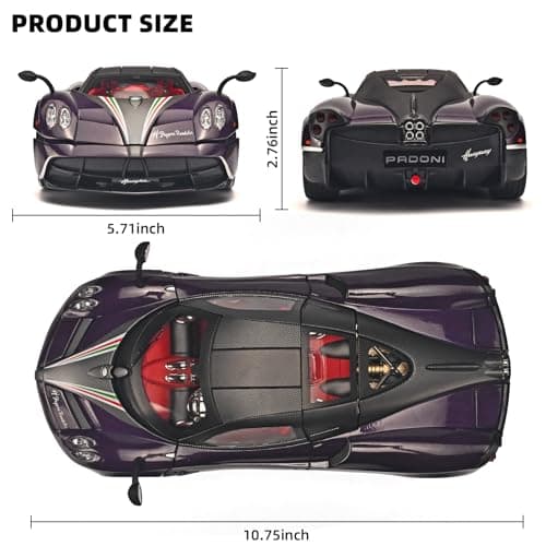 RZAPE Car Toys for Boys 1 18 Scale Diecast Cars Compatible for Pagani Huayra Dinastia Model Car Kits Collection,Metal Pull Back Cars with Light and Sound,Toy Cars for Boys Age 4-7（Purple） - Thumbnail 2