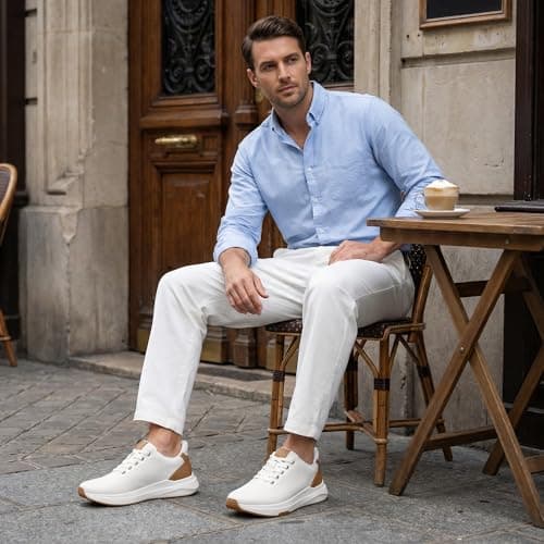 Coostar White Sneakers Men Casual Shoes with Arch Support Orthopedic Dress Sneakers Comfortable Business Shoe White Size 11 - Thumbnail 2