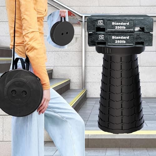 ALEVMOOM Upgraded Nylon Collapsible Stool with 500lbs Max Weight Portable Retractable Folding Telescoping Stools for Adults Chair for Outdoor Camping Fishing Hiking BBQ(Nylon Black) - Thumbnail 5