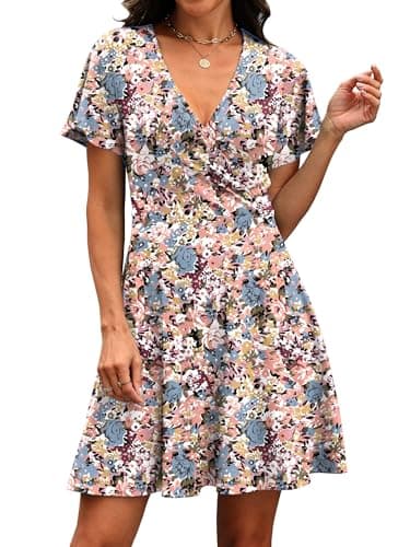 RUMIA Summer Dresses for Women 2026 Fashion Beach Vacation Clothes Easter Sundresses for Spring Floral Pink Blue L - Thumbnail 3