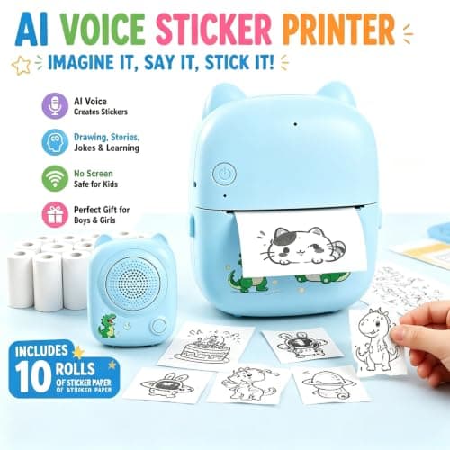 711TEK AI Voice Thermal Sticker Printer for Kids, Portable Inkless Mini Sticker Maker, Chat, Jokes & Homework Help, Screen-Free Creative Gift for Boys & Girls - Thumbnail 2