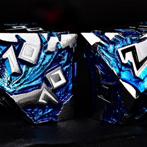 Rule Dice - D&D Dice Set, Metal Dice Sets, Dungeons and Dragons Dice Set with Gift Box, D20 D4 D12 D10 D% D8 D6, Blue Dragon Style Gaming DND Dice for MTG RPG TTPRG (Silver Black) - Thumbnail 2