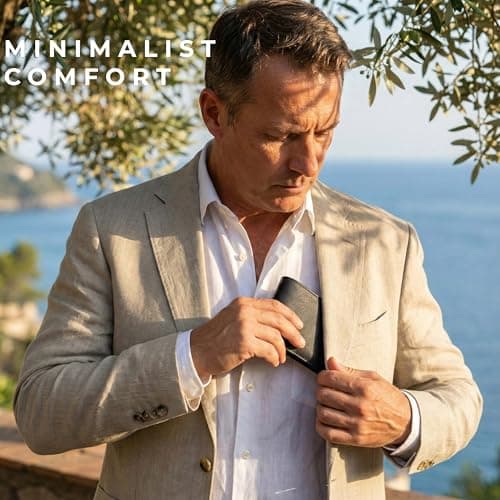 Kamhohk Billfold Wallet for Men: RFID Blocking Genuine Leather Slim Bifold, 12 Card Slots & 2 ID Windows with Gift Box, Black - Thumbnail 5