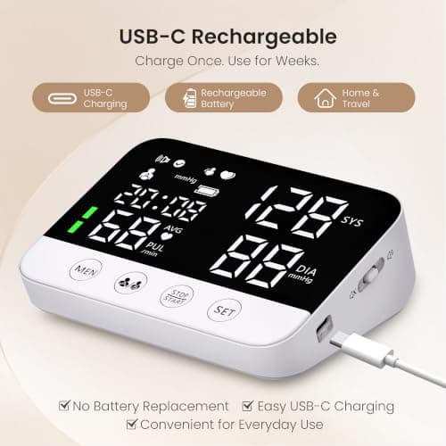 Blood Pressure Monitors for Home Use, USB Rechargeable Talking BP Machine with 6.14" LED Display, Dual User Memory & Two Comfort-Fit Cuffs - Thumbnail 6