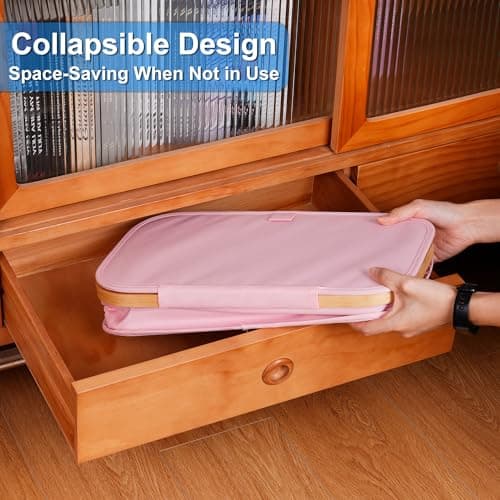 efluky Slim Laundry Basket with Lid, Narrow Laundry Hamper with Removable Bag, Skinny Dirty Clothes Basket with Bamboo Handles for Bathroom, Bedroom & Laundry Room, 63L Pink - Thumbnail 6