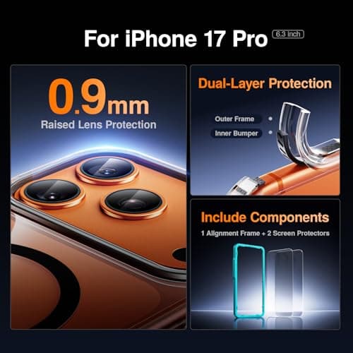 SMARTDEVIL for iPhone 17 Pro Case with 2 Screen Protectors, [Compatible with Magsafe][Anti-Yellowing][Military-Grade Protection] Shockproof Slim Magnetic Phone Case with Black Border Design - Thumbnail 4