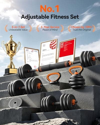FEIERDUN Adjustable Dumbbells, 45lbs Free Weight Set with Connector, 4 in1 Dumbbells Set Used as Barbell, Kettlebells, Push up Stand, Fitness Exercises for Home Gym Suitable Men/Women. - Thumbnail 2