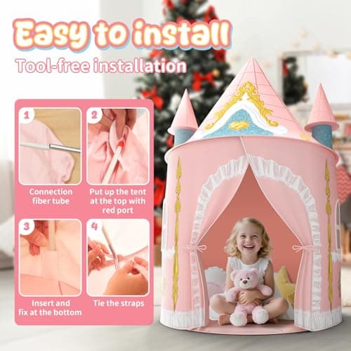 Skirfy Kids Play Tent for Girls Toddler Indoor Princess Tents for Kids Ages 4-8 Large Outdoor Playhouse Castle for Girl Boys 3-5 4-6 Birthday Thanksgiving - Thumbnail 5