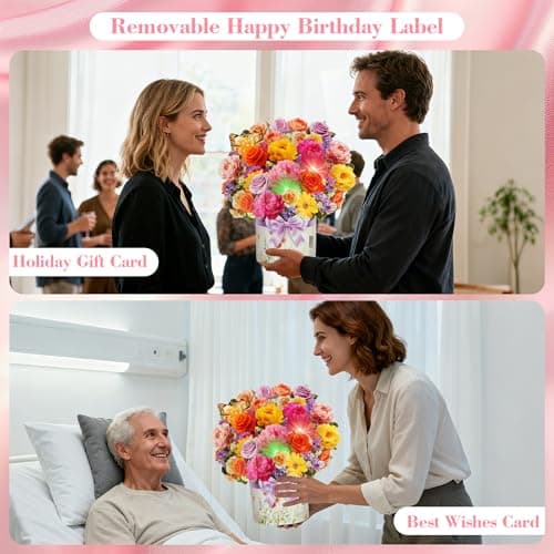 XTF2015 Birthday Cards with MUSIC & LIGHTS, Happy Birthday Card, Peony & Butterfly, 13 Inch Life Sized Forever Flower Bouquet 3D Pop Up Music Cards for Mom Daughter Women Wife - Thumbnail 5