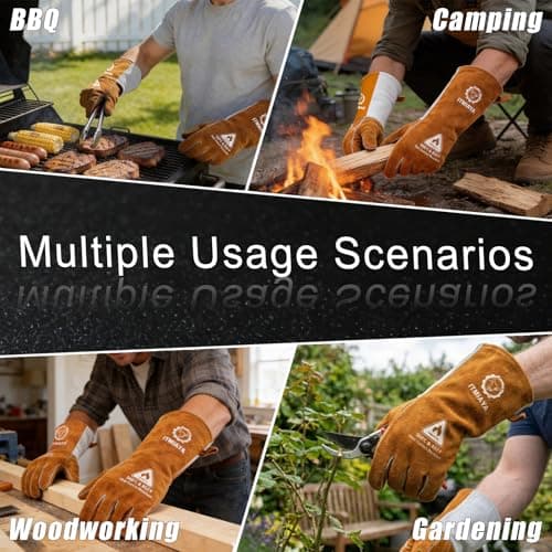 ITMIAYA® Premium Welding Gloves 16 Inch 500℃/932℉ XL Heat Resistant Leather Work Gloves Heavy Duty Durable Stitch Guard Fireproof for MMA/MIG/TIG/Forge/BBQ/Garden Work/Woodworking/Fireplace - Thumbnail 6