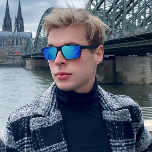 ANRRI Polarized Sports Sunglasses for Men Driving Sunglasses Lightweight Tr90 Frame for Cycling Fishing Running UV400 Protection Mirrored Blue Lens Black Frame - Thumbnail 2