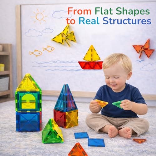 LATI Magnetic Tiles Starter Set for Kids,Beginner Magnetic Building Blocks for Early Learning, Build in 2D & 3D, Open-Ended STEM Building Toy,Easy to Start for Early Builders,Toy Gift for Ages 3–6 - Thumbnail 5