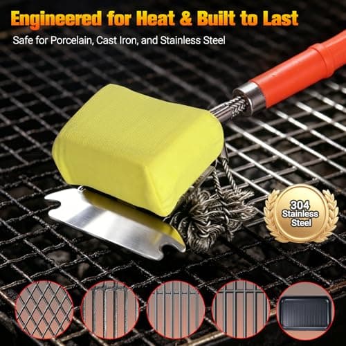 Professional 3-in-1 Grill Brush and Scraper with Safety Second Sweep Sponges - 18" Detachable Long Handle BBQ Cleaner for Heavy Duty Grime - Ideal Father's Day Grilling Gift for Men (Orange) - Thumbnail 5