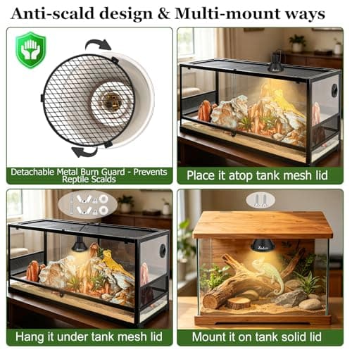 Zooiisol 5-in-1 Reptile Heat Lamp Fixture Anti-Scald Guard 4.7 Inch Hanging Dome Light Fixture with Timer & 2 Pack 50W Halogen Basking Bulb for Bearded Dragon, Gecko, Turtle, Chameleon - Thumbnail 3