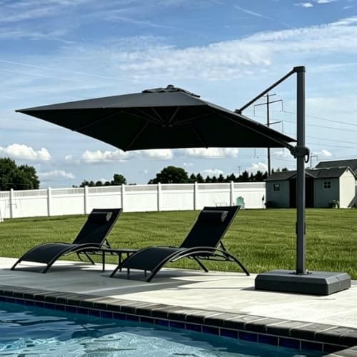 PURPLE LEAF 9' X 11.5' Patio Cantilever Umbrella Outdoor Rectangle Adjustable Offset Umbrellas with 360-degree Rotation and 8 Heavy Duty Metal Ribs for Garden Deck Pool Gray - Image 1