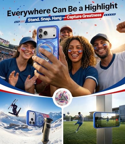 TORRAS World Cup Spirit Inspired, Football Limited Edition Ostand Q3 Air for iPhone 17 Pro Max Case & 360 Magnetic Stand, Fit for MagSafe, Mil-Grade Drop Tested, Camera Control Button, Starlight - Thumbnail 5