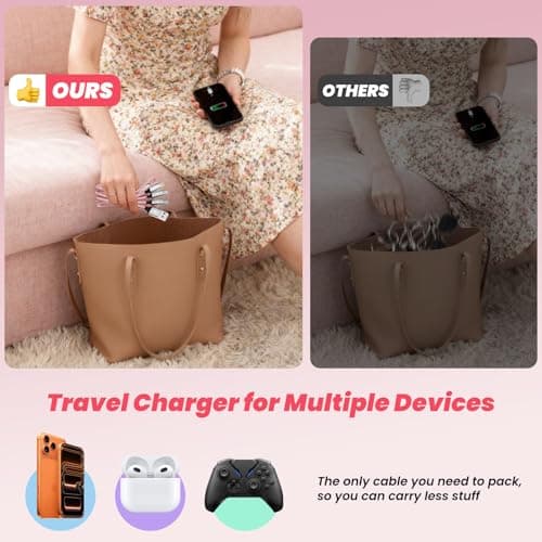 Jogrytece Beach Travel Essentials for Multi Charging Cable, 5FT 2Pack Nylon USB A/C Cord 3in2 Charging Cable, USB Cable Charger Cord with Dual Type -C/L Port for iPhone 17 16 Galaxy S25 iPad - Thumbnail 5