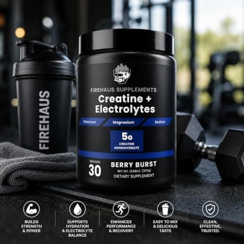 FireHaus Supplements Creatine + Electrolytes, 5g Creatine Monohydrate with Potassium, Magnesium, and Sodium for Strength, Hydration, and Recovery Support, Berry Burst Flavor, 30 Servings - Thumbnail 5