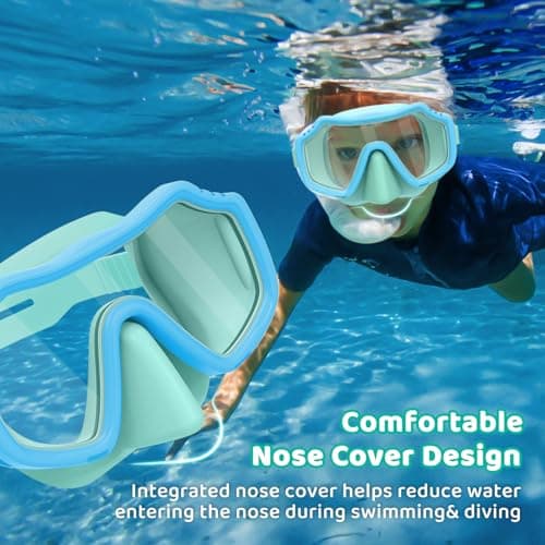 Vvinca 2 Pack Kids Swim Goggles with Nose Cover for Boys Girls 3-15, Anti Fog Diving Mask with Shatterproof Safety Lens for Toddler, Waterproof Swimming Goggles Value Set for Beach & Pool Beach - Thumbnail 3
