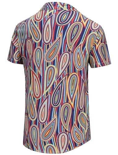 KYKU Neon Striped Shirt Psychedelic Shirts for Men Button Down Short Sleeve with Pockets, Colourful Geometric, S - Thumbnail 4