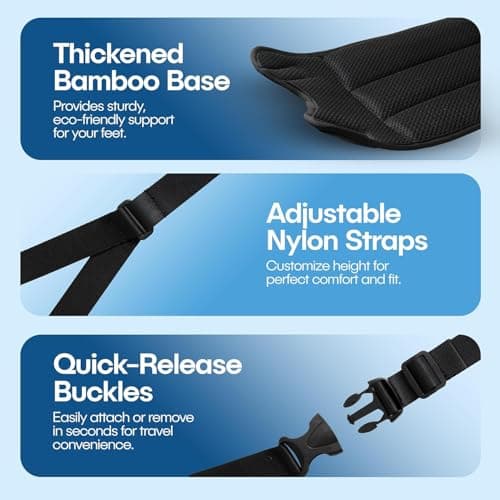 2 Pack Airplane Foot Hammock, No-Collapse Foot Hammock for Plane Travel, Thickened Bamboo Airplane Foot Rest, Adjustable Footrest for Office, Long Flight - Thumbnail 4
