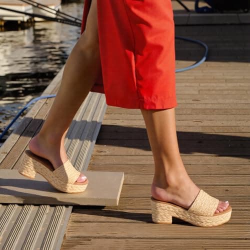 North Oak Women's Wedge Slides Sandals Espadrilles Platform Apricot Sandals Open Toe Fashion Summer Outdoor Beach Sandals Size 7 - Thumbnail 3