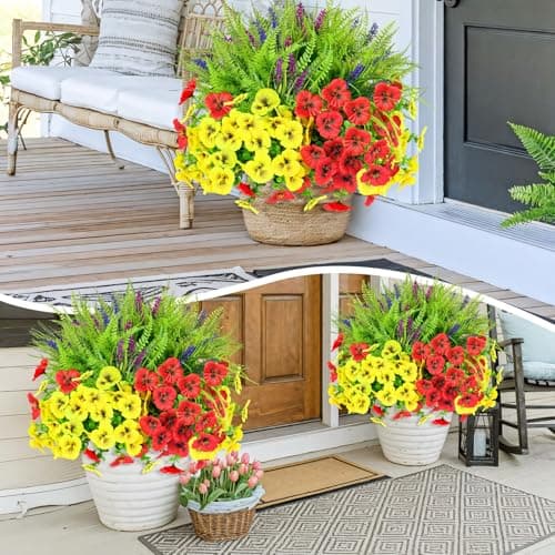 ICX Artificial Pansy Flowers for Outdoor, 20 PCS Faux Silk Pansies Spring Flowers with Eucalyptus Lavenders & Ferns, Fake Flowers for Outdoor Planters Porch Garden and Home Decor - Thumbnail 6