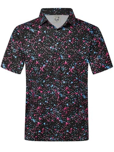 Hardaddy Mens Golf Polo Shirts Dry Fit Short Sleeve Print Patterns Moisture Wicking Collared Funny Golf Shirts for Men Black Colored Dots XXL - Image 1