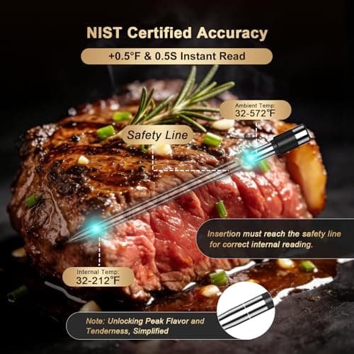 Wireless Meat Thermometer Digital - 800FT Stable Bluetooth Food Thermometer for Cooking, NIST 0.5F Accuracy, Wireless Meat Probe for Kitchen Grill BBQ Oven Smoker - Thumbnail 4