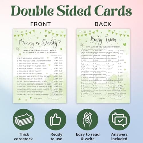 Woodamore Elephant Baby Shower Games for Boy Girl - Set Of 4 Funny Baby Games For Baby Shower Party, Baby Shower Bingo Cards, Baby Word Scramble Mommy Or Daddy Game Green Baby Shower Decorations - Thumbnail 4