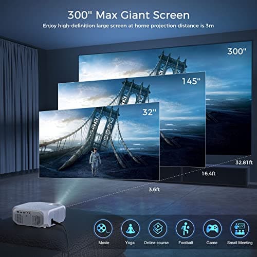 Projector with 5G WiFi and Bluetooth Native 1080P 4K Support, Outdoor Movie Projector, Portable Home Theater Projector for iOS/Android/TV Stick/Laptop/HDMI/USB - Thumbnail 3