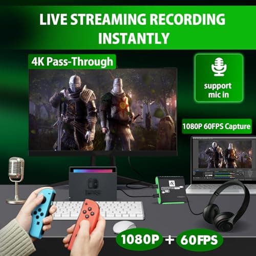 SUDTREEV HDMI Capture Card for Nintendo Switch 2, 1080P 60FPS, Green - Thumbnail 2