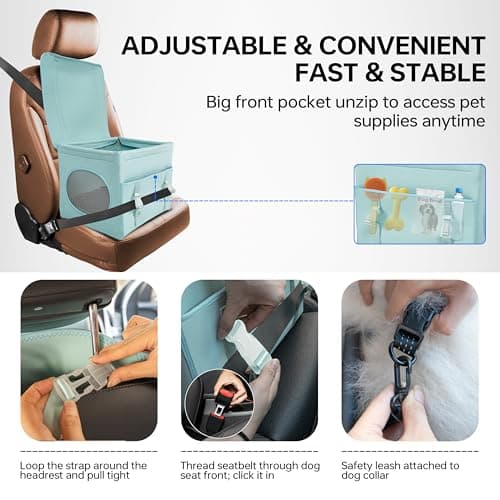 Dog Booster Car Seat with Washable Removable Cover for Small Dogs up to 13 lbs,Fits Car Truck SUV,(Green). - Thumbnail 5
