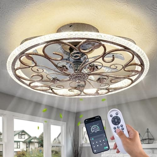 HuixuTe Rustic Caged Ceiling Fan with Lights Remote Control, Retro Industrial Ceiling Fan with Light for Kitchen Bedroom Living Room