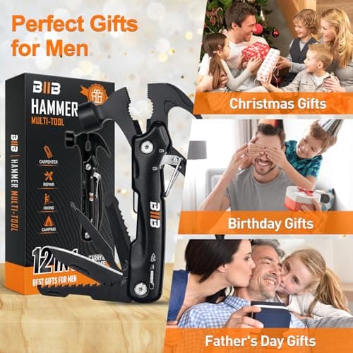 BIIB Gifts for Men, 12 in 1 Hammer Multitool, Anniversary Birthday Gifts for Men, Fathers Day Mens Gifts for Dad Husband, Dad Gifts for Mens Who Have Everything, Camping Essentials Survival Gear Tool - Thumbnail 2