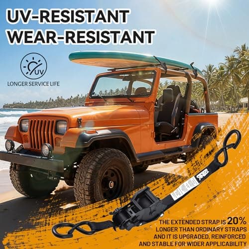 1800LB Retractable Ratchet Straps with Soft Loops(2 Pack), 1" x 12FT Heavy Duty Auto Self Retracting Tie Down Straps for Trucks, Motorcycle, Cargo, Trailer, Moving-Black - Thumbnail 3