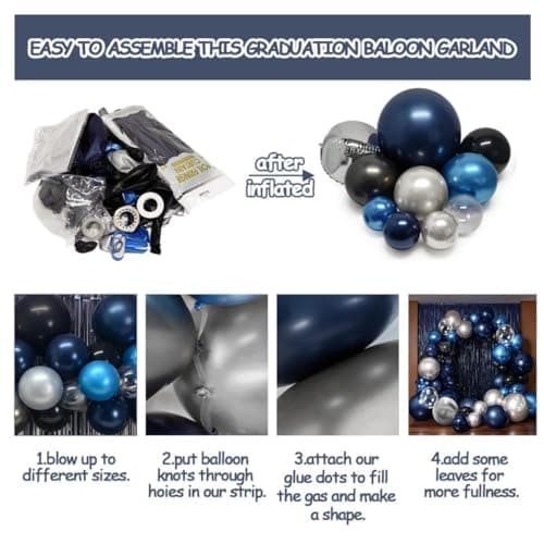 Navy Blue Black Balloon Arch Double Stuffed Black Blue Silver Metallic Balloon Garland for Graduation Class of 2026 Baby Shower Birthday Anniversary Wedding Father's Day Party Decor - Thumbnail 4
