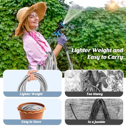 Advinski Garden Hose 100FT, Water Hose with 10 Function Nozzle, Garden Hose Metal with Leak-proof Connectors, No-Kink, Lightweight, Puncture-proof, Pet-proof, Sturdy, 550PSI, Hose for Outdoor, Yard - Thumbnail 5